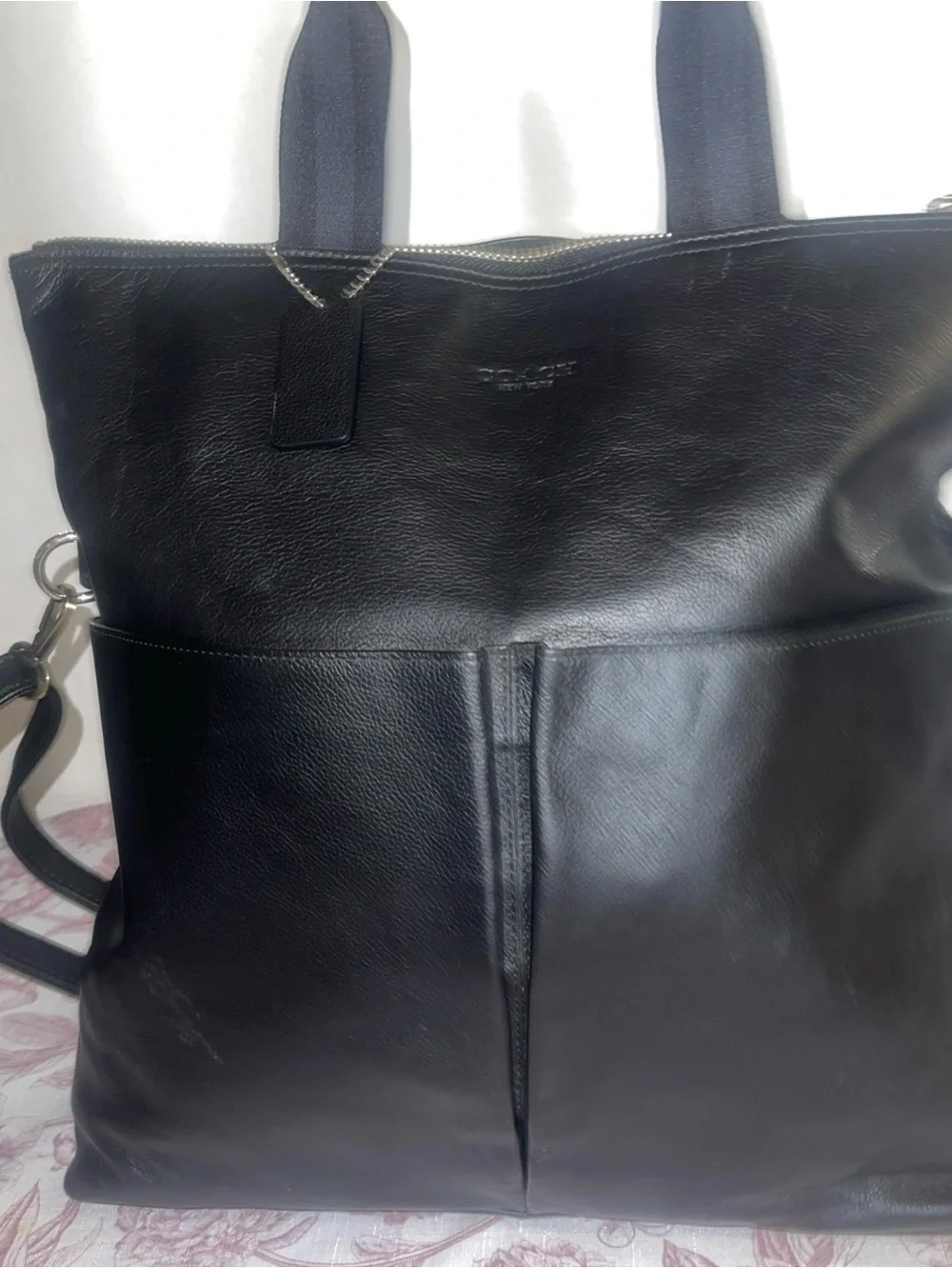 COACH LEATHER CHARLES FOLDOVER TOTE BAG UNISEX  BLACK - Picture 9 of 16